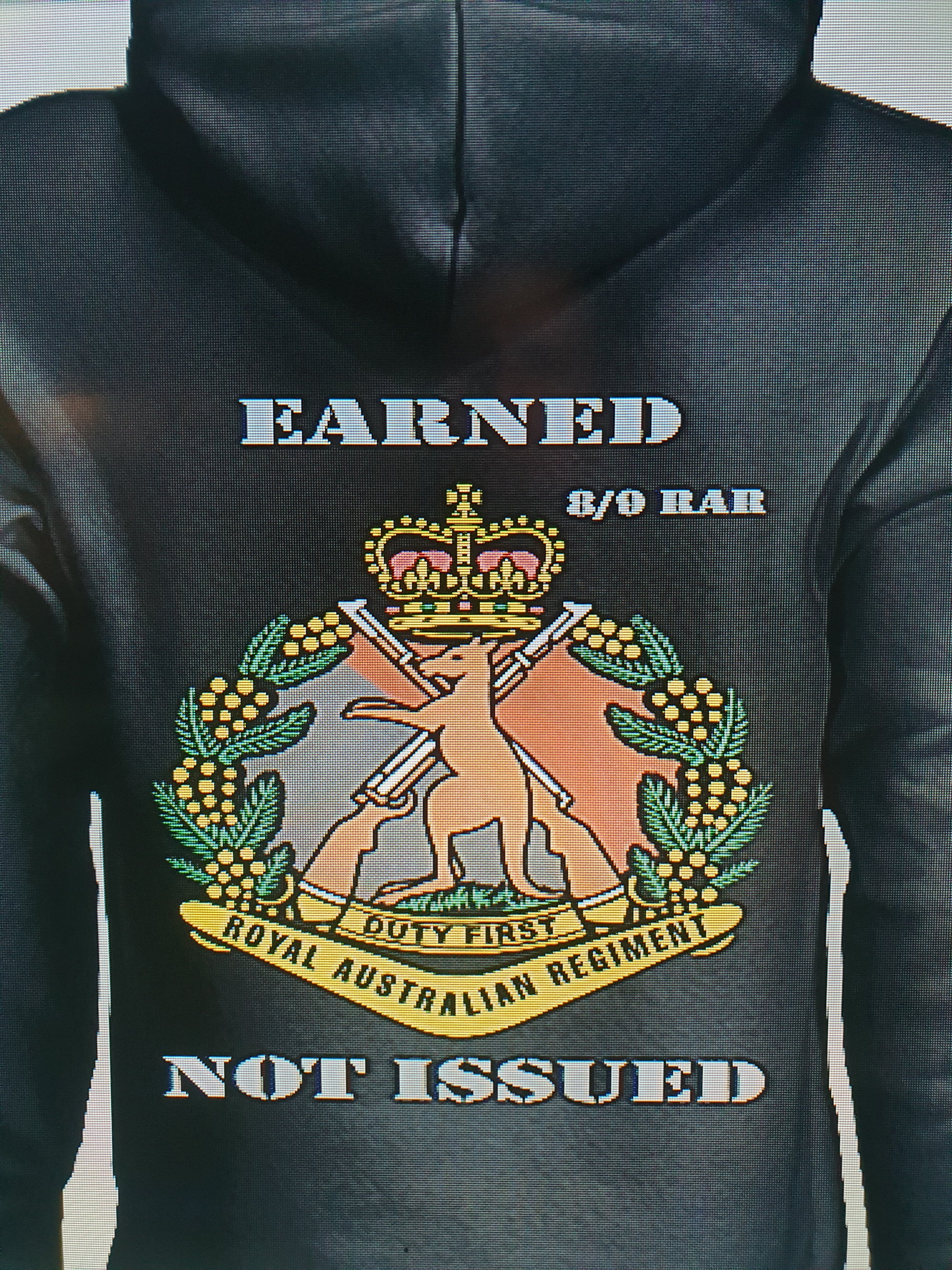 8/9 RAR EARNED NOT ISSUED HOODIE WITH SKIPPY BADGE BATTALION COLOURS